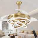 Retractable Ceiling Fan, 42 Inch Chandelier Ceiling Fans with Light, Modern Fandelier Ceiling Fan for Bedroom Living Room Dinning Room, Reverse Motor, 3 Color, 6 Wind Speed, Gold