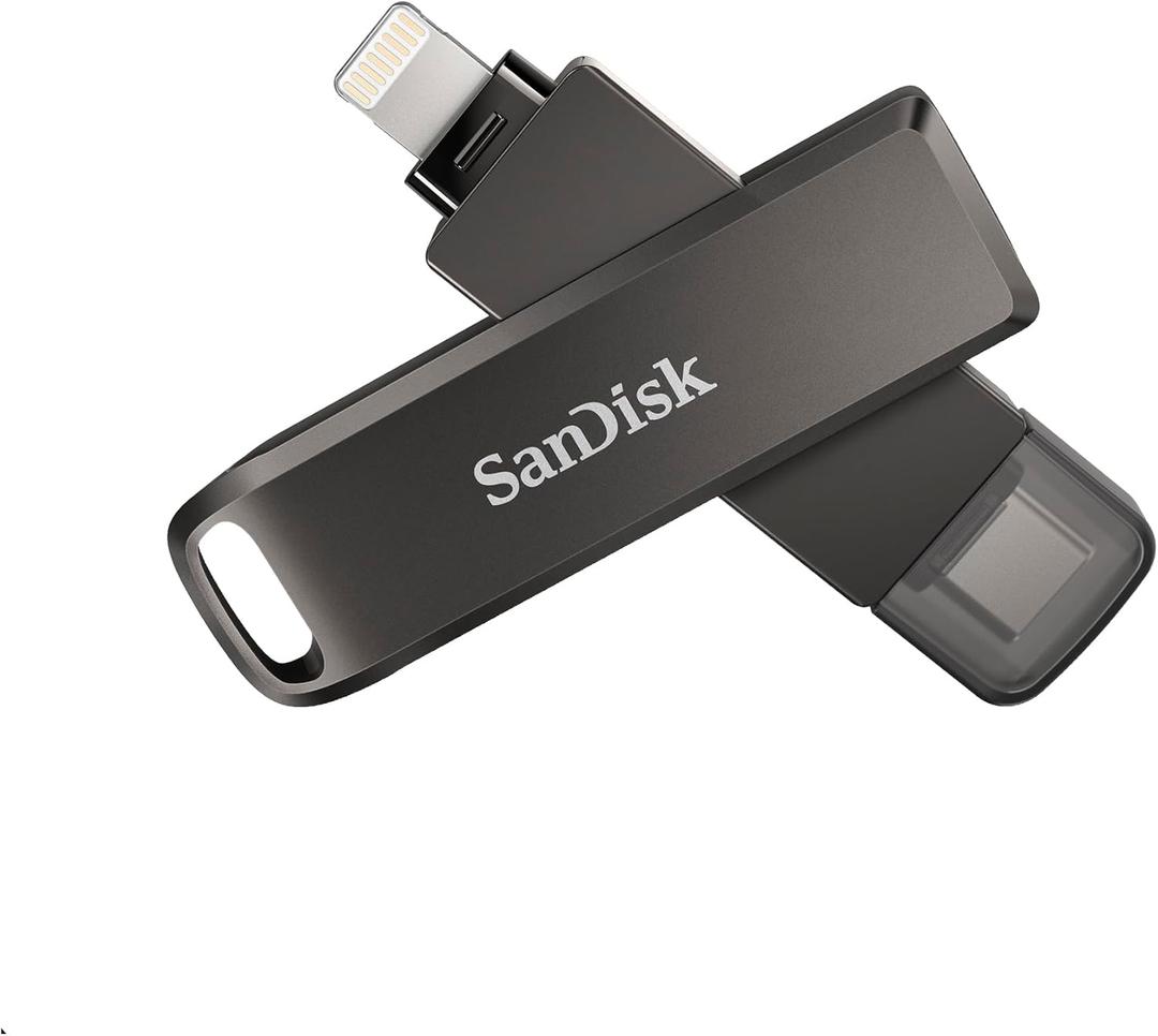 SanDisk 256GB iXpand Flash Drive Luxe with Lightning and USB-C connectors - Works with iPhone 14 and older  SDIX70N-256G-GN6NE (Gray)