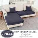 LA MEACK Couch Cushion Covers for Sectional Sofa L Shape Washable Separate Seat Chaise Couch Cover Stretch Sofa Slipcovers with 2 Pcs Pillowcases(2 Seater + 1 Chaise, Dark Grey)