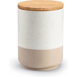vancasso Sabine Ceramic Canister with Airtight Wood Lid - 36 oz Kitchen Storage Container for Coffee, Tea, Sugar, Nuts & Spices - Medium Countertop Jar