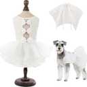 ASENKU Dog Dress, Dog Wedding Dress, Pet Lace Princess Dress with Bows for Wedding Birthday Party, Puppy Formal Apparel with Pearl Necklace for Large Dogs (White, XX-Large)