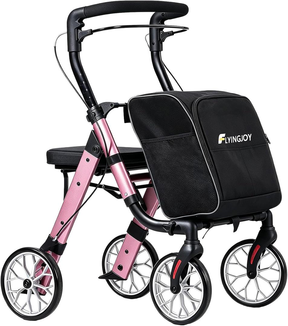 Foldable 2-in-1 Rollator Walkers for Seniors with Seat&Shopping Cart,300Lbs