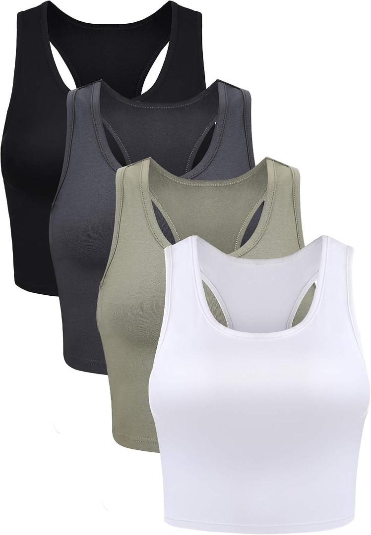 Boao 4 Pieces Basic Crop Tank Tops Sleeveless Racerback Crop Top for Women, Medium