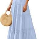 PRETTYGARDEN Boho Maxi Skirts for Women Trendy Summer 2026 Spring Long Flowy A Line Tiered Skirt Beach Vacation Clothes Dress (Blue, L)