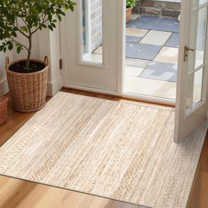 Miukiki 2x3 Entryway Rug Moroccan Washable Non Slip Indoor Floor Carpet Foldable Thin Rug for Dining Room Bedroom with Low Pile(Beige,2'x3')