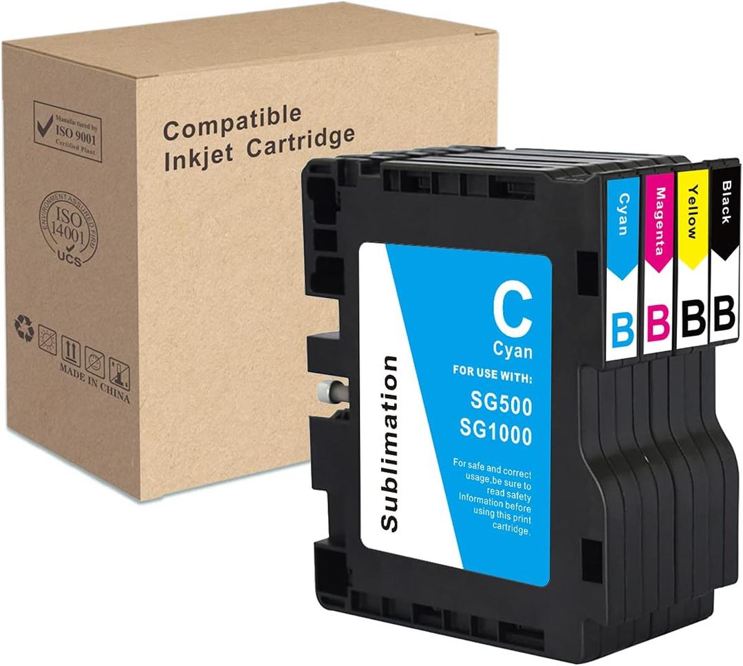 INK+ SG500 SG1000 Sublimation Cartridge Compatible for Sawgrass Virtuoso SG500 SG1000 Printer (1 Black, 1 Cyan, 1 Magenta, 1 Yellow, 4-Pack) Version B