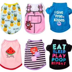 SATINIOR 6 Pcs Dog Clothes Printed Doggie Shirts Puppy T-Shirts Cute Pet Cotton Clothes Doggie Shirt for Small Medium Dog Apparel Summer Christmas(S)