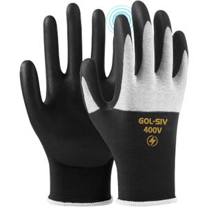 400V Electrician Gloves - Insulated Electrical Gloves For Electrician,Flame Retardant,Rubber Safety Non Slip Work Gloves,Low Voltage,Touch Screen (Black,Large)