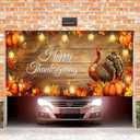 6x13ft Thanksgiving Garage Door Banner Warm Lights Wood Texture Turkey Pumpkin Fall Leaves Family Gathering Photo Background Decor Indoor Outdoor Party Decorations