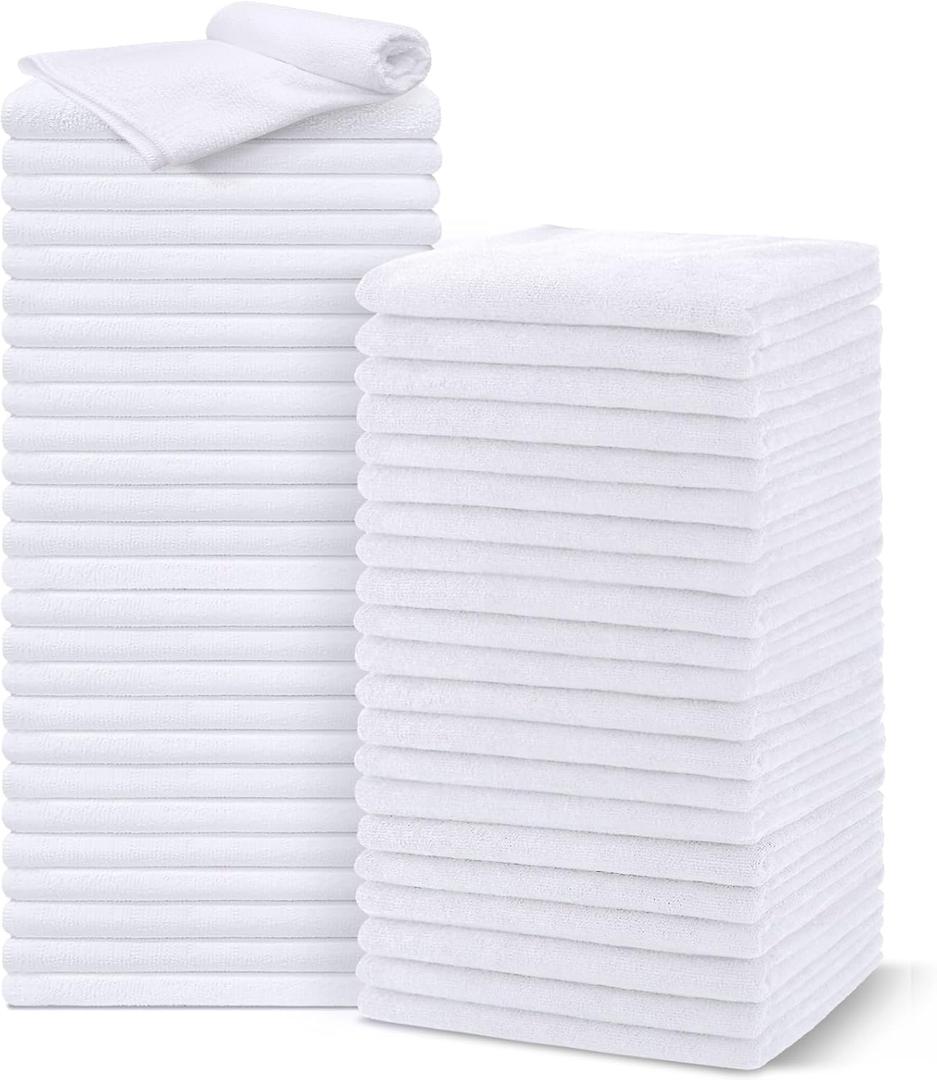 UNIMADE Salon Towels 48 Pack, Super Soft Microfiber Hand Towel, Highly Absorbent Hair-Drying Cloth for Gym, Bath, Spa Use and Home Beauty Care - White (16x29 inch)