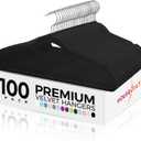 House Day Premium Velvet Hangers, Non-Slip Flocked Felt, Sturdy Coat & Suit Hangers for Closet Space Saving (100 Pack, Black)