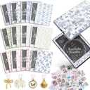 24PCS French Floral Skin for E-Reader, and 4PCS Type C Charms for E-Reader with Scrapbook Stickers, 6.9"x4.8" Skin Front and Back Decal Inserts for Paper White 11th (French Floral)