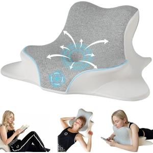 Reading Pillow for Bed, Ergonomic Memory Foam Bed Wedge Pillow for Headboard, Lying, Leaning and Prone, Chin & Back Support Pillows on Bedrest Floor Couch- Gray