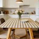 Rectangle Picnic Table Cloth, Elastic Waterproof Fitted Vinyl Tablecloths for 4 Foot Tables, Wipeable Flannel Backed Table Covers for Dining, Camping, Outdoor(Khaki Plaid,24"x48")