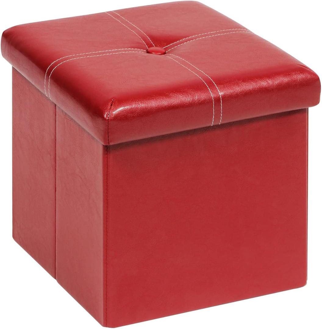 B FSOBEIIALEO Folding Storage Ottoman Cube, Faux Leather Footrest Seat Coffee Table, Red 11.8"x11.8"x11.8"