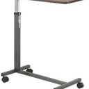 Drive Medical 13067 Non Tilt Top Overbed Table with Wheels and Secure Height Adjustment,Tray Table for Hospital or Home Use, Bedside Rolling Overbed Table, Silver Vein