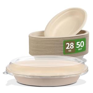 bloomoon 28 oz Oval Disposable Food Containers with Lids 50 Pack,Chipotle Style Bowl Oval with Lid Meal Prep Containers Disposable for Salad,Nacho,Taco,Lunch (50 Bowls 50 Lids)