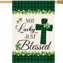 AVOIN colorlife Lucky Clover St Patricks Day House Flag Double Sided, Buffalo Plaid Rustic Farmhouse Shamrock Yard Outdoor Flag 28 x 40 Inch