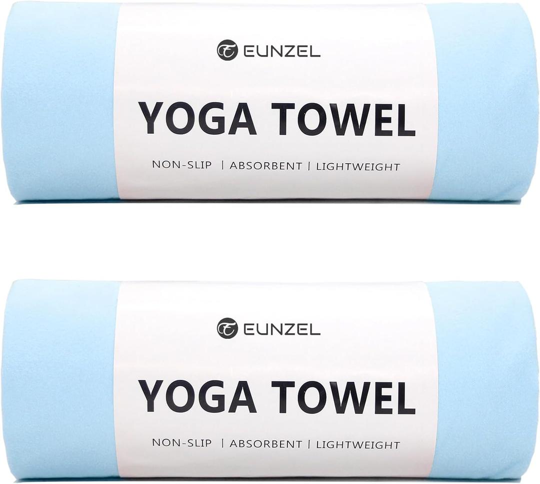 Eunzel 2 Pack Hot Yoga Towel Non Slip Yoga Mat Towel Non-Slip Sweat Absorbent Microfiber Towel for Hot Yoga, Pilates and Workout 72" x 26.5", Blue