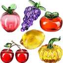 Reallnaive 6 Pcs Crystal Glass Fruit Decor Cherry Grape Persimmon Lemon Pumpkin Peach Figurine Collectibles Hand Blown Glass Fruit Decoration for Home Decor Gift for Wedding Birthday Wedding, 3.151.971.97 inches