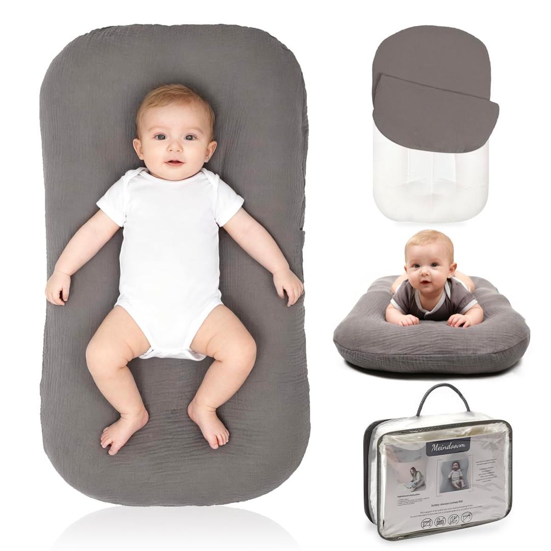 Baby Lounger - Snuggle Cozy Me Infant Lounger for Newborns | Breathable & Soft, Portable Awake-Time Pad, Essential Baby Gift (Lounger Cover Included) (Grey1)