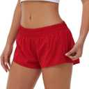 Aurefin Lightweight Athletic Shorts for Women, Quick Dry Running Shorts with Zip Pocket and Liner Womens Gym Workout Shorts (Red, S)