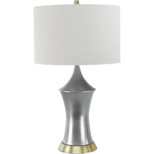 Woven Paths Vintage Style Pewter Table Lamp with Gold Plating and Linen Shade, 26.5"