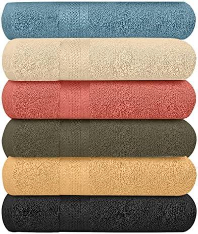 KAHAF COLLECTION Pack of 6 Bath Towels Set 27 x 54 Inches, 100% Cotton, Larger & Lighter Weight, Quicker to Dry, Super Soft and Absorbent, Perfect for Bathroom (Multicolor, Pack of 6 (27''x54'')