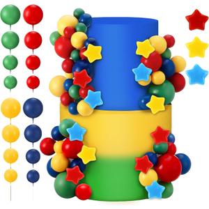 Threehoney 65 PCS Cartoon Cake Topper Decoration Them Birthday Cake Ball Picks with Star and Happy Red Blue Green Yellow Topper for Cartoon Video Game Bro Birthday Party Supplies