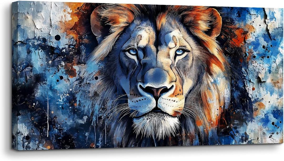 SERIMINO Lion Large Wall Art Modern, Nature Animal Room Decorations Paintings, Blue Watercolor Pictures Wall Decor Living Room Bathroom Office Aesthetic Home Decor, 20"X40"