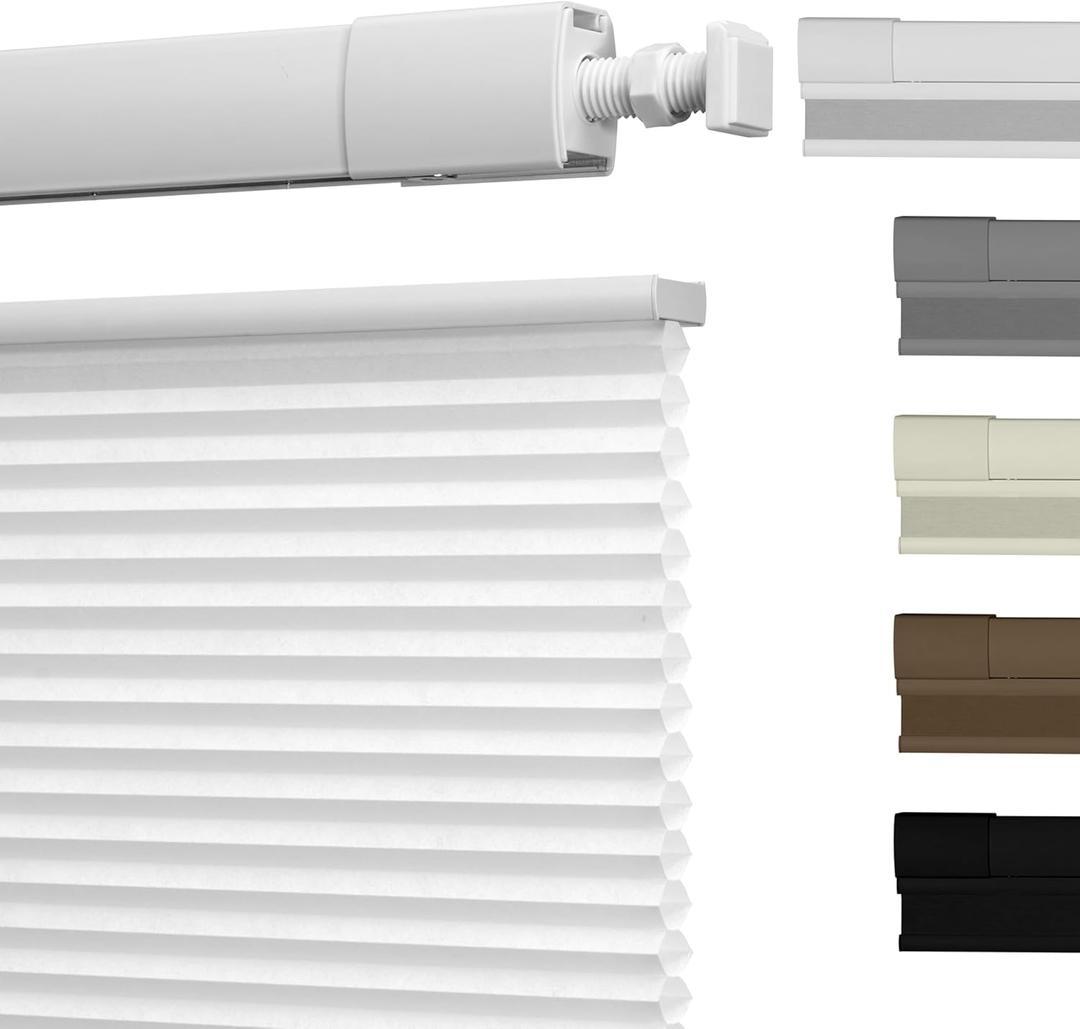 No Drill No Tools Cellular Shades Top Down Bottom Up Blackout Blinds for Windows Cordless Honeycomb Window Shades Easy to Install for Home, Light Filtering-White, Customized Size