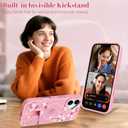 AIGOMARA Magnetic Stand for iPhone 16 Case, Aesthetic Cute Pink Floral Flower Design for Women Girls, Compatible with Magsafe, Slim Translucent Matte Protective Kickstand Phone Case