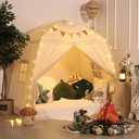 Sumbababy Large Teepee Tent for Kids: with Star Lights & Flags - Tent for Kids Indoor Kids Teepee for Boys & Girls - Playhouse Inside Canopy Bed for Playroom Gift Toys (Cream)