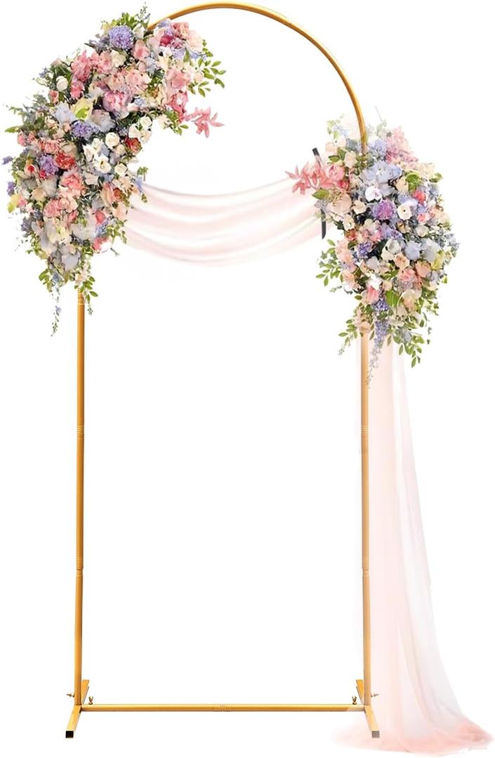 Metal Arch Backdrop Stand 6.6FT, Gold Wedding Arch Stand Frame, Square Balloon Arch Stand for Wedding Ceremony, Party, Baby Shower Decoration, Graduation Ceremony, Door Frame Back Drop Stand