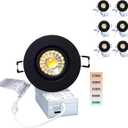 POPANU Canless Recessed Gimbal Downlight Rotatable-Spotlight 5 CCT 3 Inch Eyeball Ceilling Potlight, Dimmable Recessed Lights Fixture with Junction Box, 8W CCT Adjustable, Black Round Trim, 3 Pack