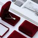 MY MIRONEY Set of 5 Wine Red Velvet Pendant Box Necklace Earring Storage Case Jewelry Box Organizer Gift Box Display Case 2.36" x 3.07" x 1.18"