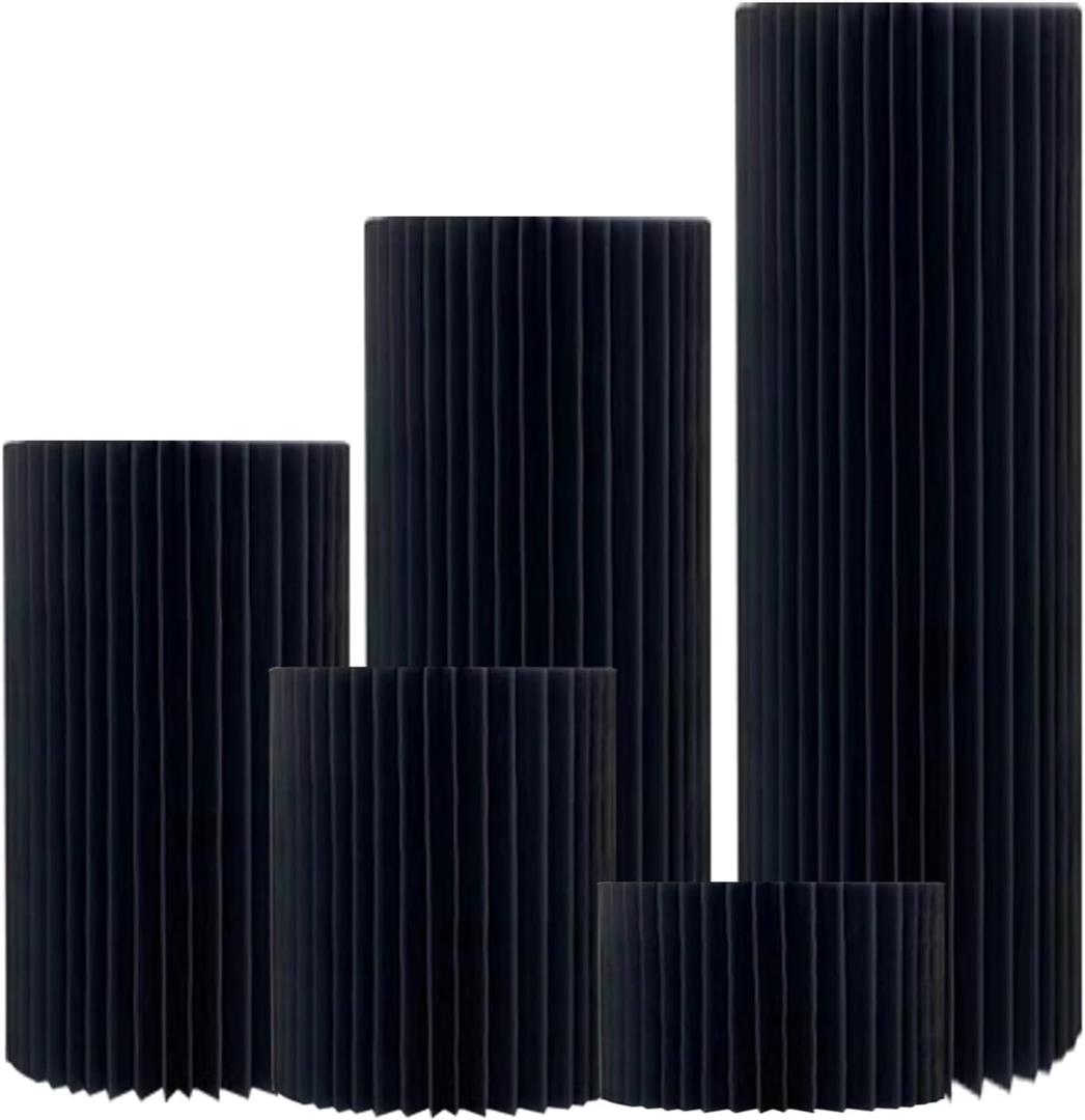 Jueraori Cylinder Stands for Party, 5 PCS Round Display Pedestal Stand, Foldable Cardboard Columns Cylinder Tables for Birthday Wedding Holiday Parties Decor (Black)