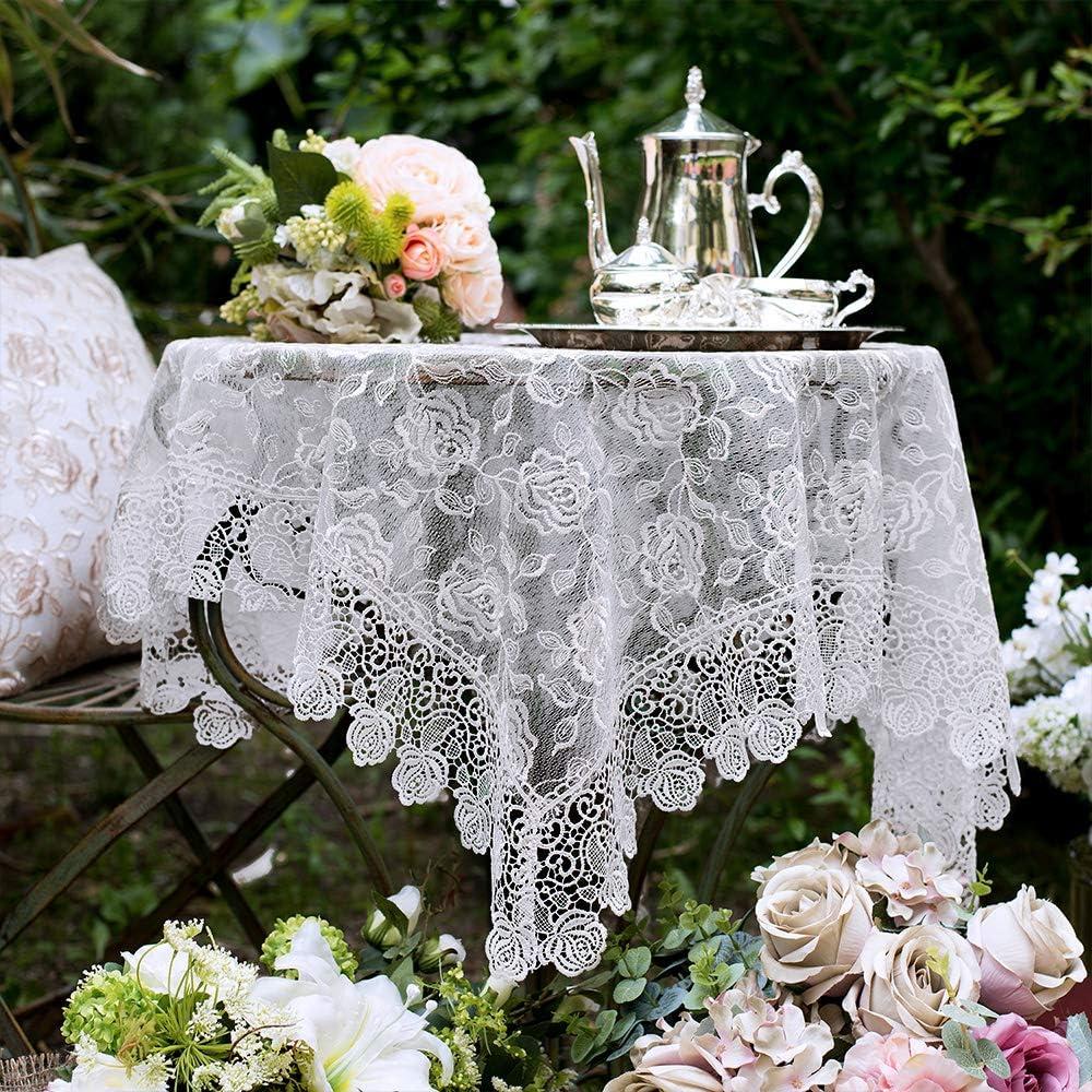 ARTABLE Rectangle Small Table Cloth Lace Macrame Vintage Tablecloth Shabby Chic Embroidered Oblong Table Cover for Wedding Banquet Holiday Long Dinner Tables (Offwhite, 33" x 33")