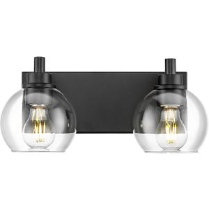 Bathroom Light Fixtures, 2 Light Matte Black Vanity Light, Modern Wall Sconces with Clear Glass Globe Shade, Bathroom Wall Lights Over Mirror Kitchen Bedroom Hallway, VL195-MB-2