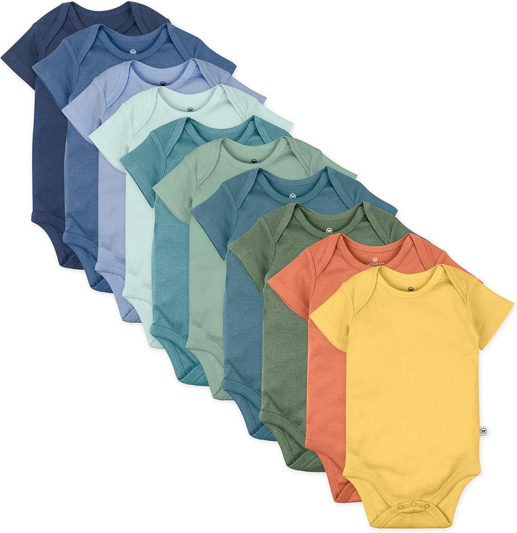 HonestBaby 10-Pack Short Sleeve Bodysuits One-Piece 100% Organic Cotton for Infant Baby Boys, Girls, Unisex, 6-9 Months