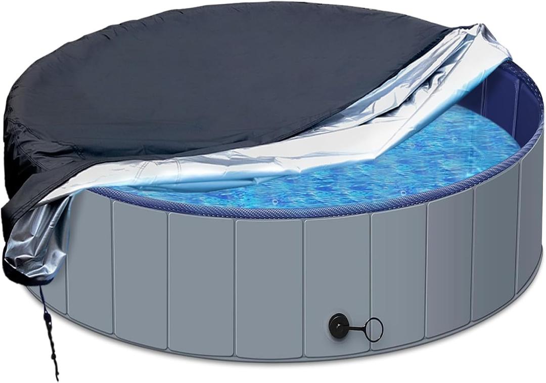 SAFANA 64" Foldable Dog Pool Cover, Swimming Pool Cover for Kids and PetsRound Collapsible Dog Bath Pool Cover, Outdoor Inflatable Paddling Cover, Dustproof Waterproof Prevent Leaves