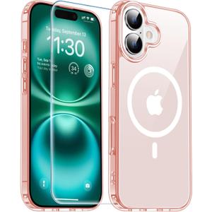 for iPhone 17 Case with Screen Protector,[Compatible with Magsafe] Military-Grade Protection & Anti-Yellowing,Magnetic Phone Case for iPhone 17,Pink