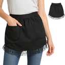 Cabilock Retro Lace Half Apron with Pockets Women Waist Apron for Cooking Baking Cosplay Vintage Kitchen Server Waitress