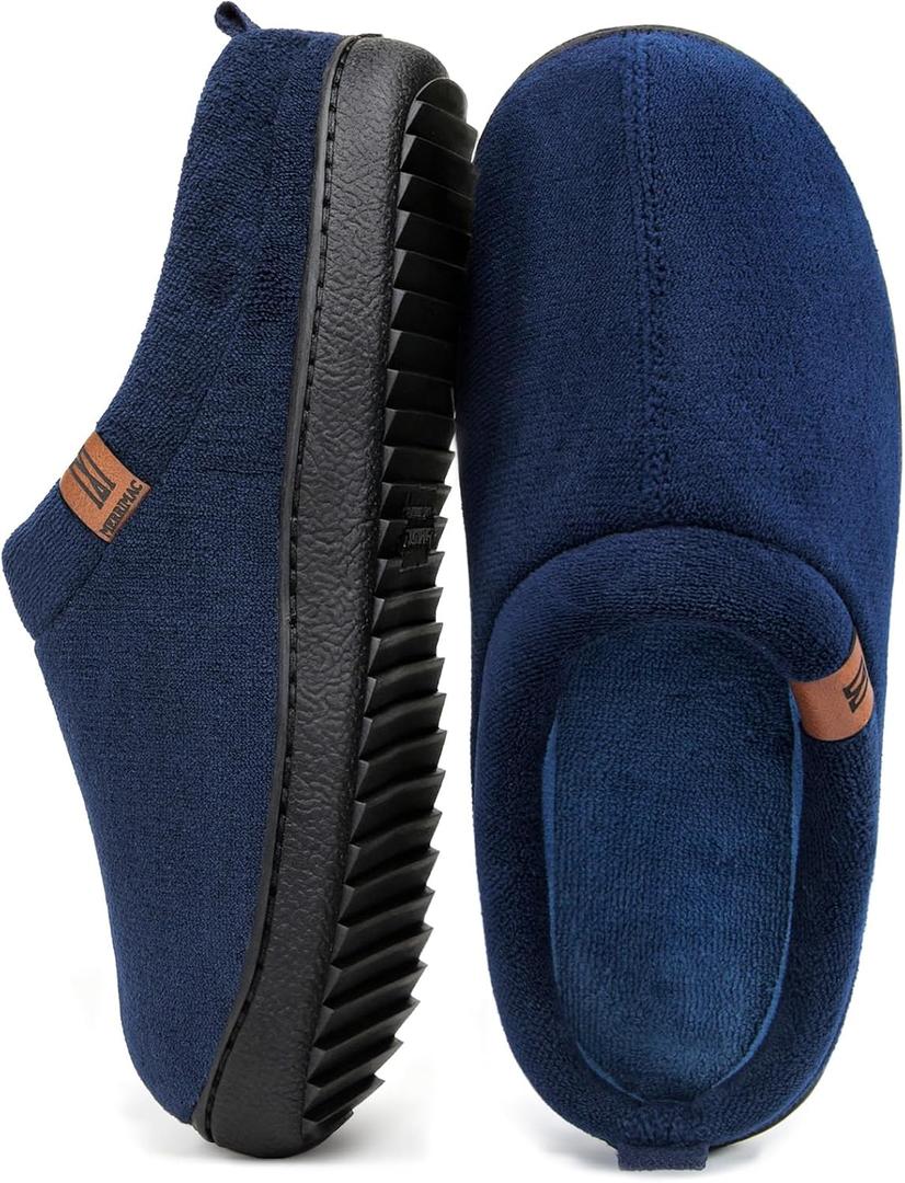 MERRIMAC Men's Slip on Slippers Comfy Memory Foam Non Slip Indoor House Shoes (10-11, Navy)