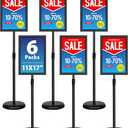 6Packs 11x17 Inch Adjustable Pedestal Poster Sign Stand, Heavy Duty Floor Standing Sign Holder Stand Aluminum Snap Open Frame for Vertical and Horizontal View Sign Displayed(Black)