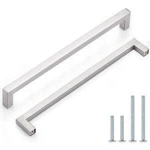 Probrico 10 Pack Square Dresser Pulls Stainless Steel 10" Holes Distance Cabinet Drawer Handles Brushed Nickel 10-1/2 inch Total Length
