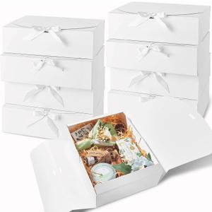 Kucoele 15 PCS Gift Boxes with Lids for Presents, 10.6 x 7.8 x 3.1 Inches White Bridesmaid Proposal Boxes with Ribbons for Wedding, Birthday, Party and Bride Shower Packaging