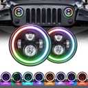 Shkalacar 7 inch LED Headlight Colorful Angle Eye Light 100W Round Headlight with High/Low Beam and DRL for Cars Motorcycles, Car Motorcycle Headlight Auto Ring Lights