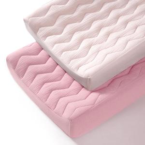 lulumoon Muslin Changing Pad Cover: Baby Cotton Quilted Changing Table Cover - Soft Changing Pad Sheets for Boys Girls (Soft Pink & Carnation)