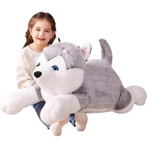 IKASA Giant Husky Stuffed Animal Plush Toy, 30" Large Dog Puppy Cute Jumbo Soft Toys, Huge Big Size Plushy Fluffy Fat Plushie, Gifts for Kids